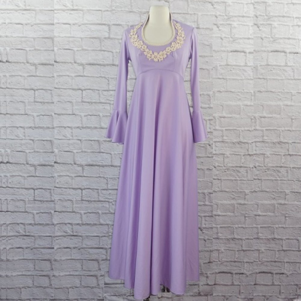 Vintage 70s Purple Floral Maxi Dress